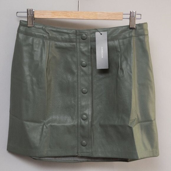 Lulu's Dresses & Skirts - Lulus | MOST FAB VEGAN LEATHER | Button-Front Mini Skirt | Olive Green | Small‎